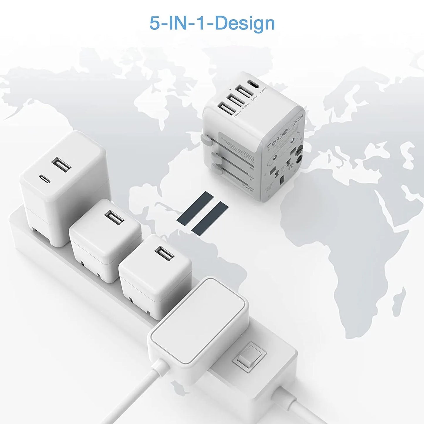 TESSAN Universal-Reiseadapter mit USB-Anschluss und Typ C, weltweiter Netzadapter EU/UK/USA/AUS-Stecker für Reisen