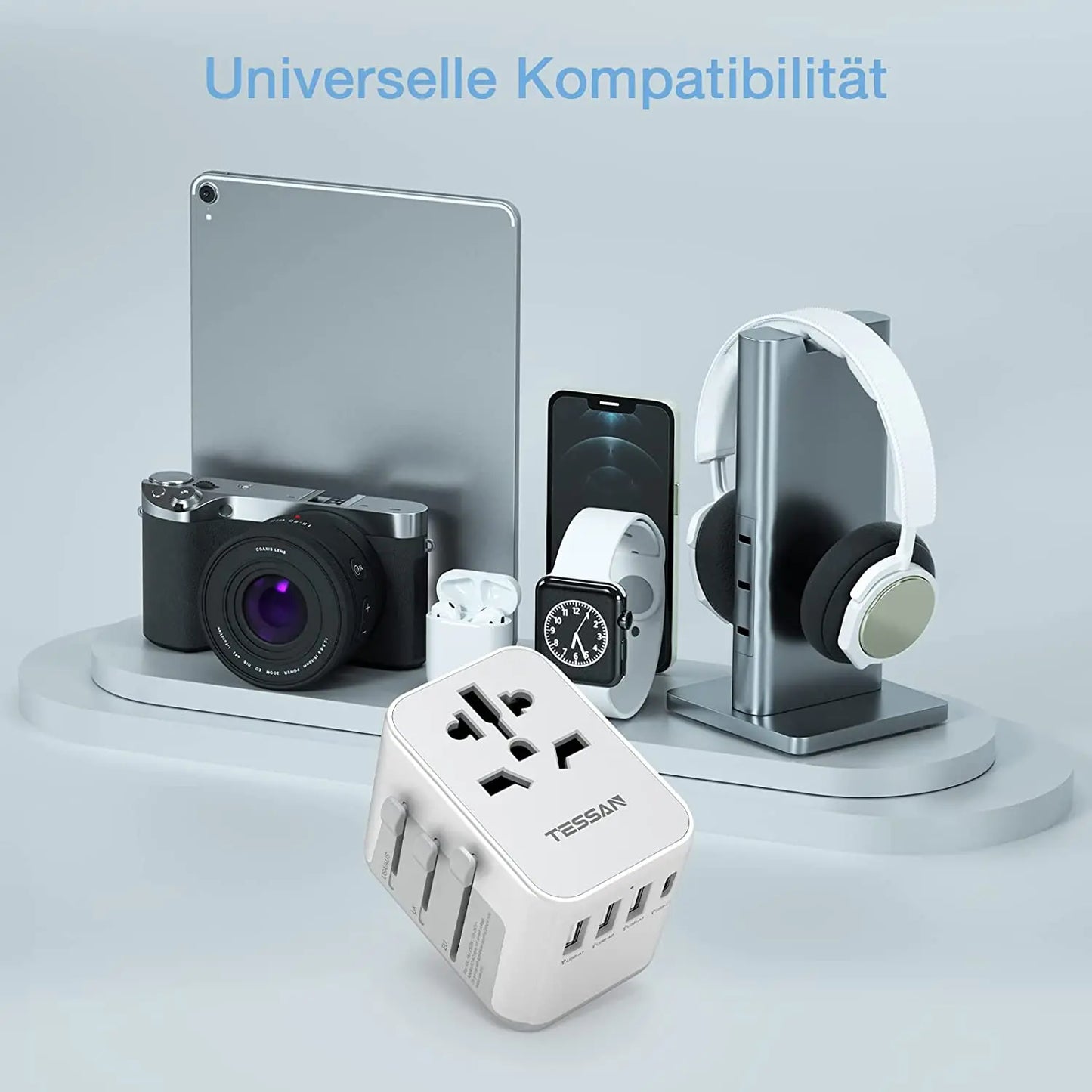 TESSAN Universal-Reiseadapter mit USB-Anschluss und Typ C, weltweiter Netzadapter EU/UK/USA/AUS-Stecker für Reisen