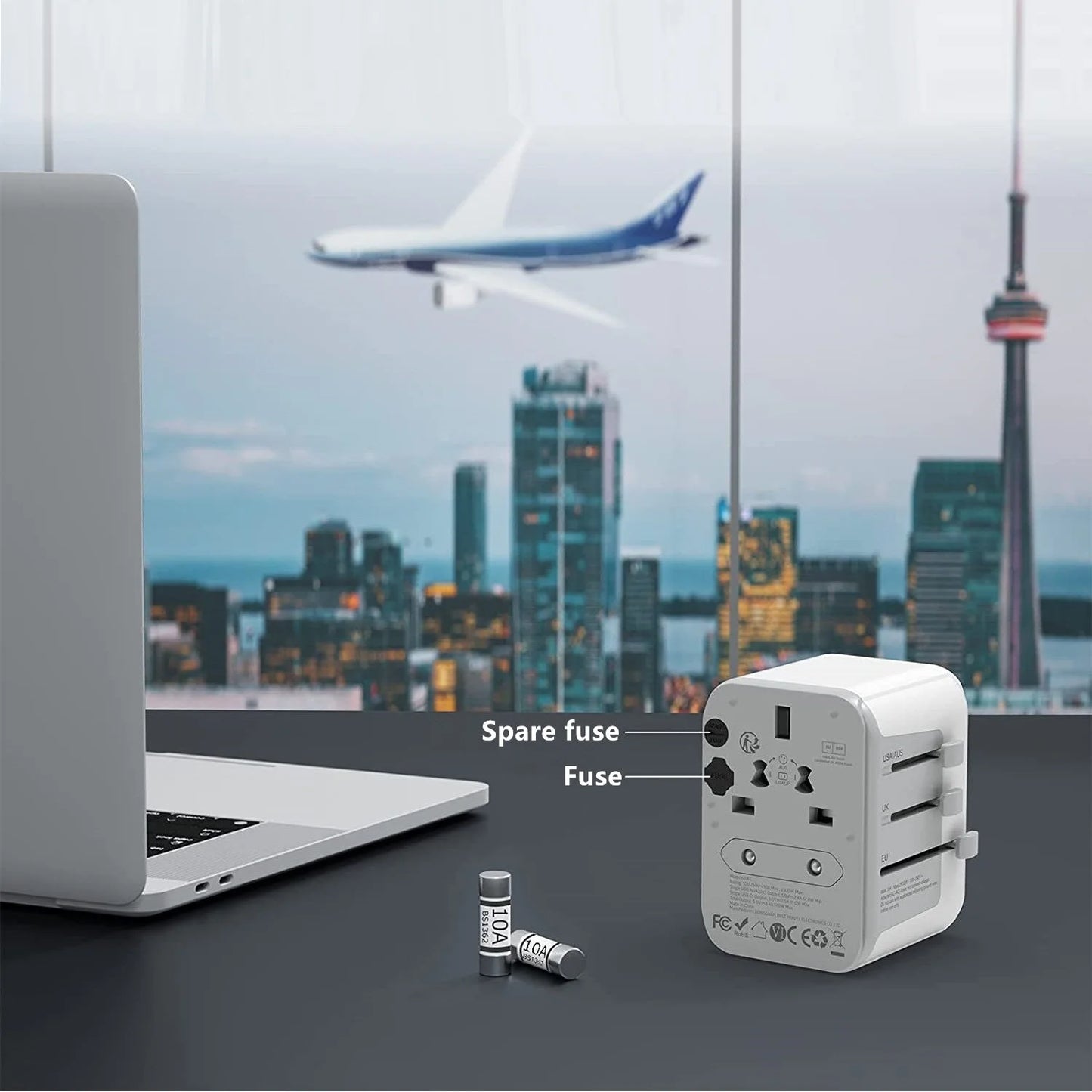 TESSAN Universal-Reiseadapter mit USB-Anschluss und Typ C, weltweiter Netzadapter EU/UK/USA/AUS-Stecker für Reisen